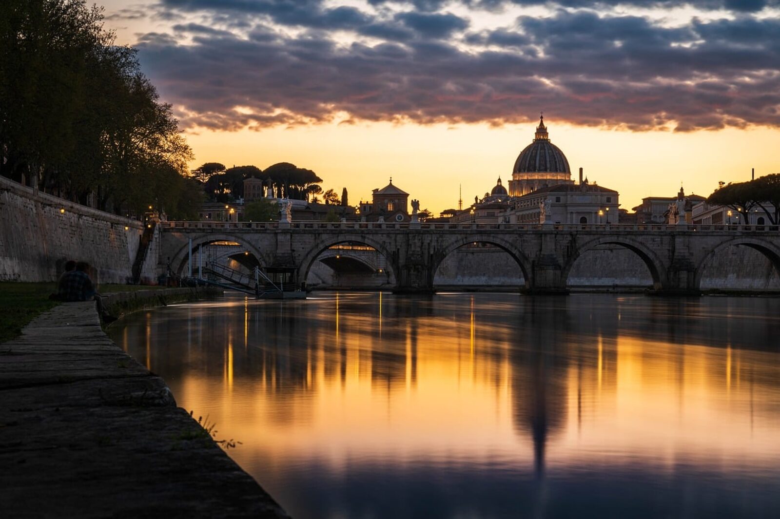 Rome skyline at sunset with St. Peter's dome